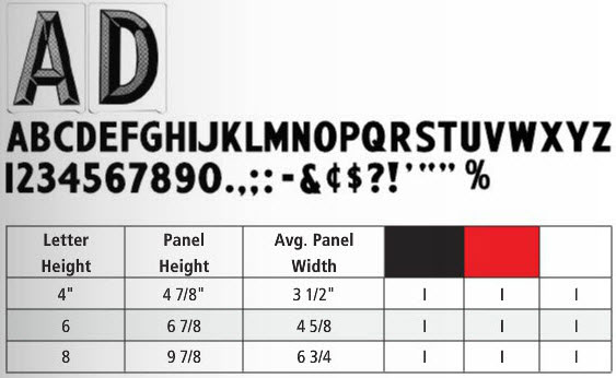 Pronto AD Letters Size and Color Chart PRONTO MARQUE LETTER SIZE AND COLOR CHART