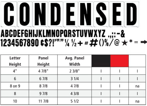 Gemini Pronto Condensed Letter Size and Color Chart